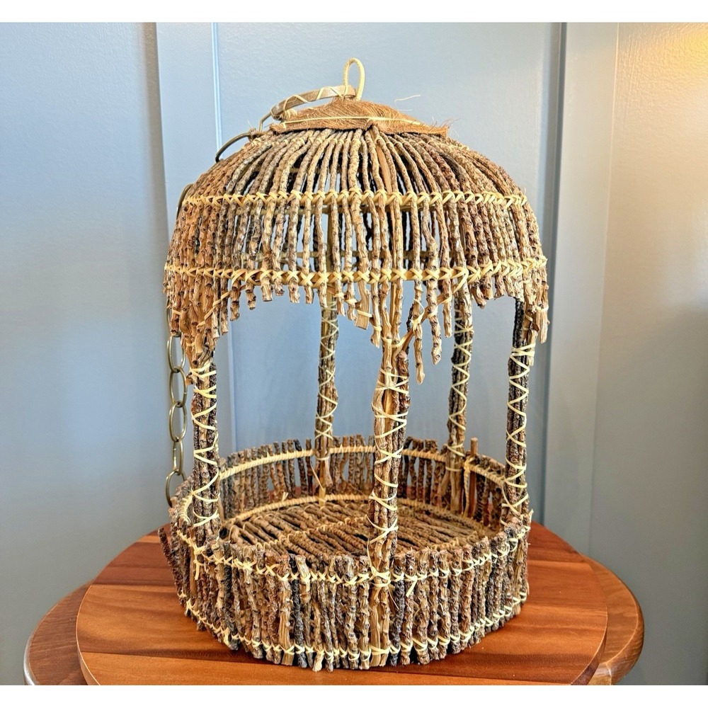 Vintage Twig Art Birdcage Hanging Decorative Rustic Handmade 17" Tall Primitive